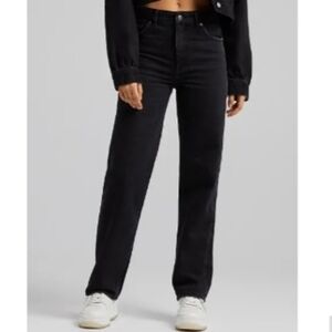 Bershka High Waist Straight Leg Mom Jeans in Black